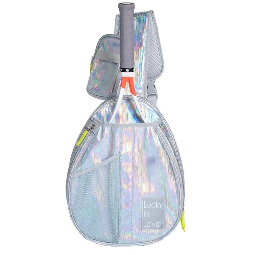 Lucky in Love Silver Holographic Tennis Backpack Sling